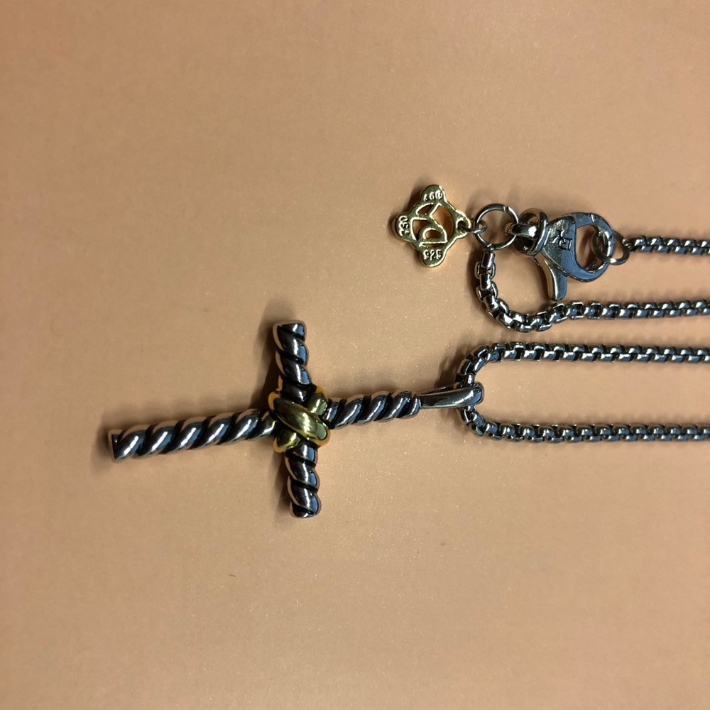Petite X Cross Necklace in Sterling Silver with 14K Yellow Gold David Yurman